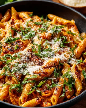 One Pan Creamy Tomato Pasta dish with fresh ingredients and rich sauce