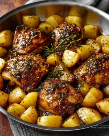 One-Pan Honey Mustard Chicken with colorful vegetables on a serving plate