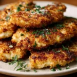 Deliciously baked Parmesan Crusted Chicken with a crispy cheese topping