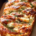 Cheesy Pizza Pull-Apart Bread served on a wooden platter with marinara sauce