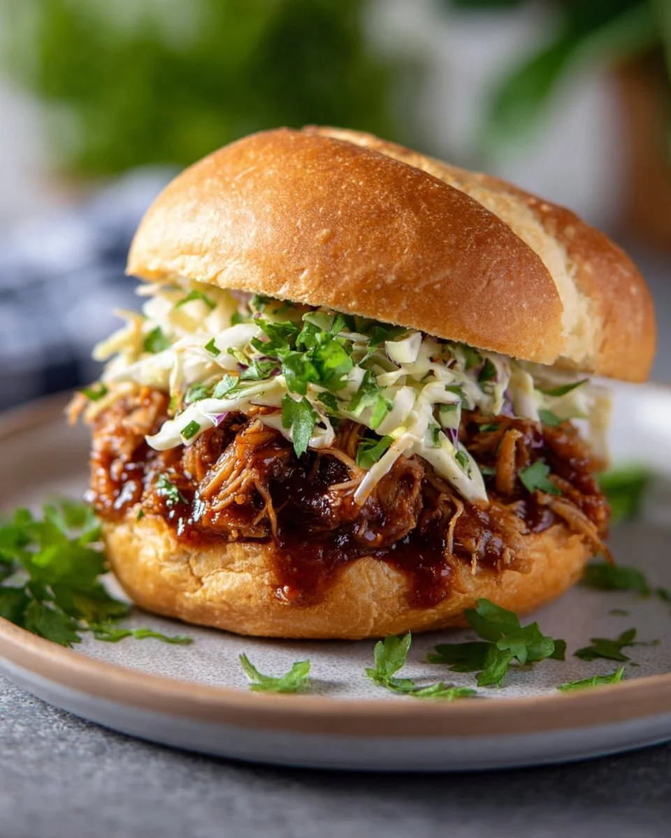 Delicious slow cooker BBQ pulled pork served with coleslaw