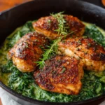 Stuffed chicken breast with spinach and cheese on a plate