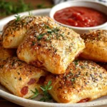 Homemade stuffed pepperoni pizza rolls ready to be enjoyed.