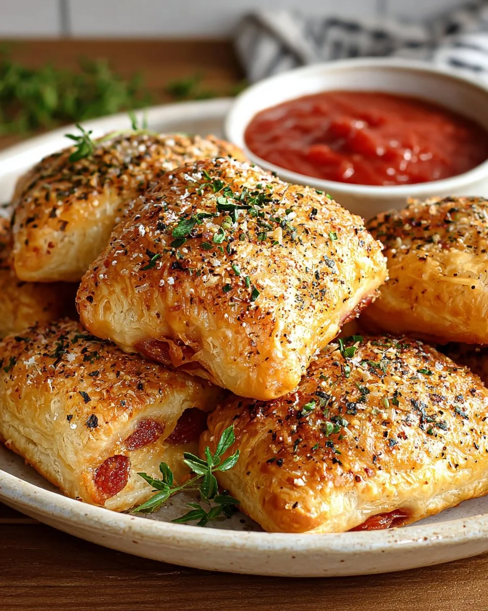 Homemade stuffed pepperoni pizza rolls ready to be enjoyed.