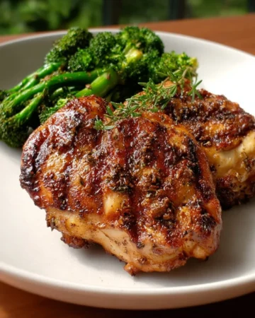 Sweet Hot Mustard Chicken Thighs cooked to perfection with a savory glaze.