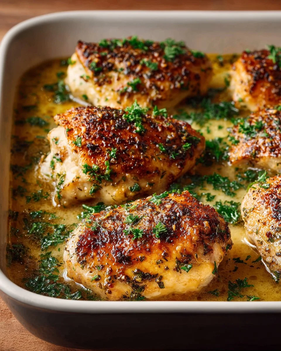 Baked garlic butter chicken topped with melted mozzarella