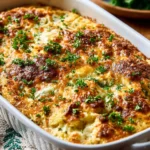 Delicious cheesy chicken and rice casserole baked to perfection