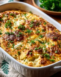 Delicious cheesy chicken and rice casserole baked to perfection