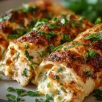 Cheesy chicken garlic wraps served on a plate with fresh herbs