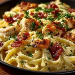 Creamy Chicken Bacon Ranch Pasta served in a bowl with herbs
