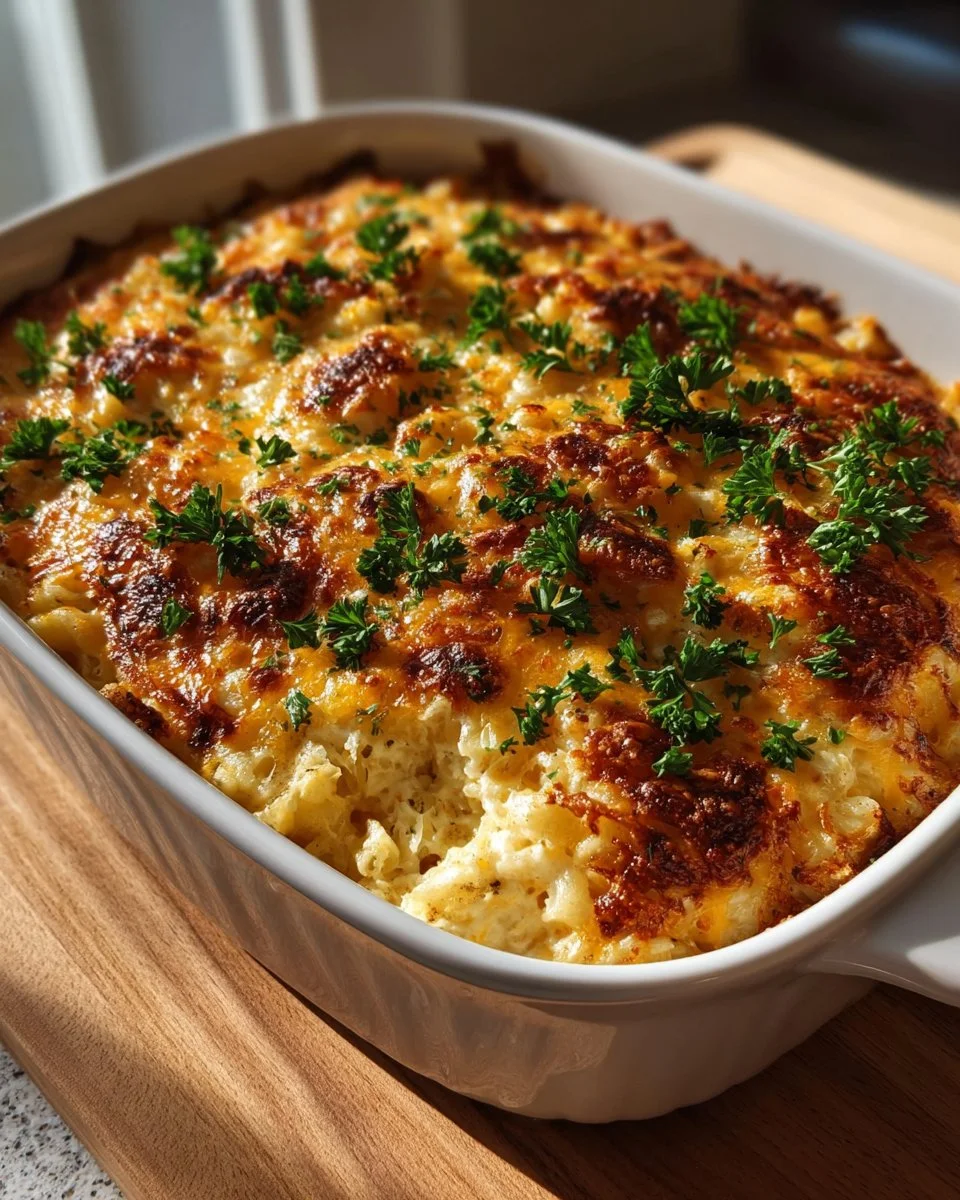 Delicious Chicken Rice Casserole topped with fresh herbs and spices