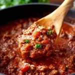 A hearty bowl of chili with meat, garnished with green onions and cheese