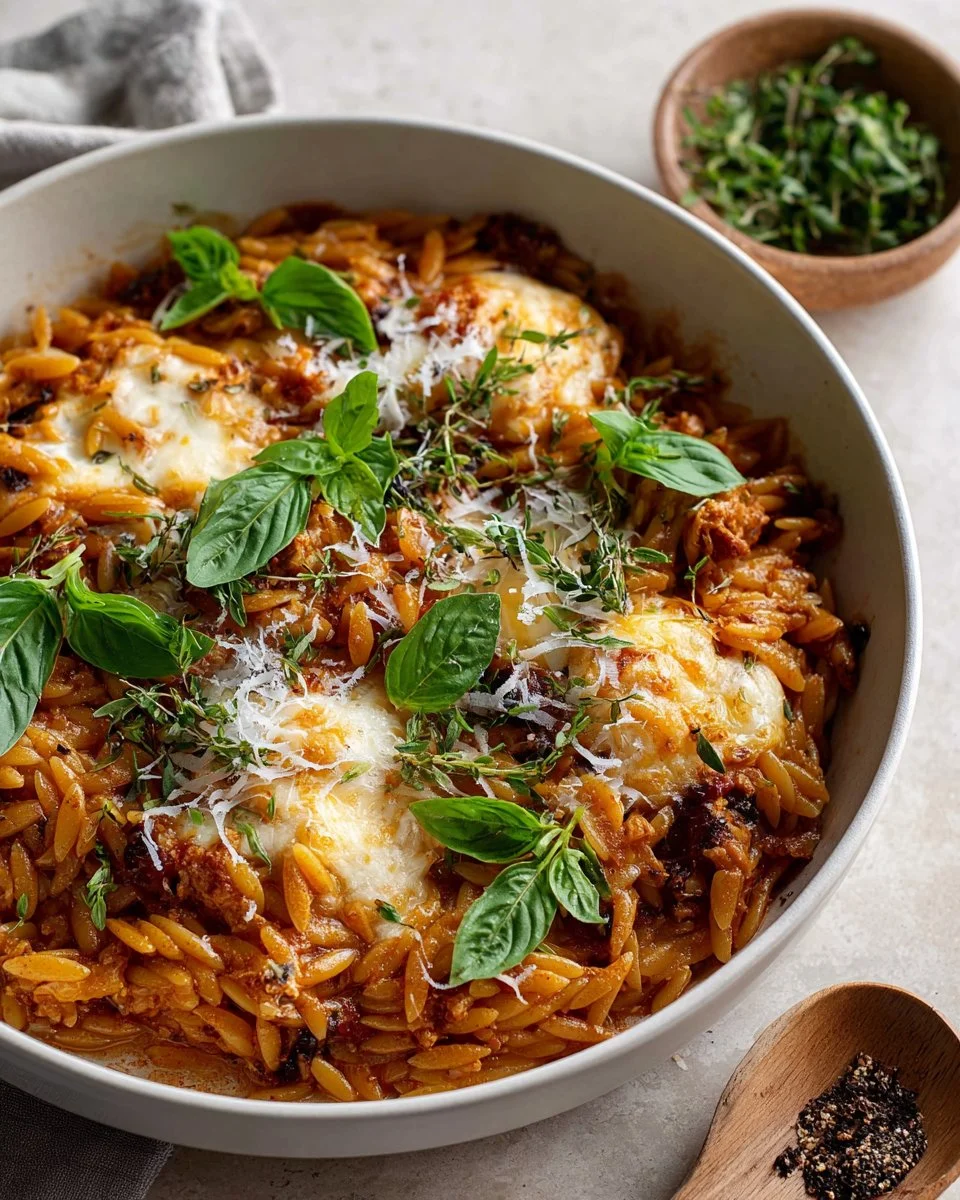 Plate of comforting Tomato and Basil Pasta garnished with fresh basil