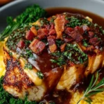 Delicious Cowboy BBQ Bacon Cheddar Chicken recipe with grilled chicken and toppings.