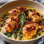 Delicious Creamy Tuscan Garlic Chicken served with herbs and vegetables