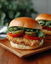 Crispy pickle-brined chicken sandwich with pickles and toppings