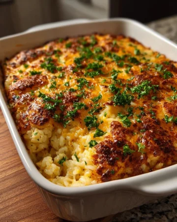 Easy Creamy Chicken Rice Casserole with chicken, rice, and creamy sauce