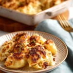 Easy three cheese pasta bake with mozzarella, cheddar, and parmesan cheese
