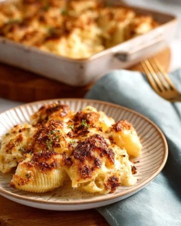 Easy three cheese pasta bake with mozzarella, cheddar, and parmesan cheese