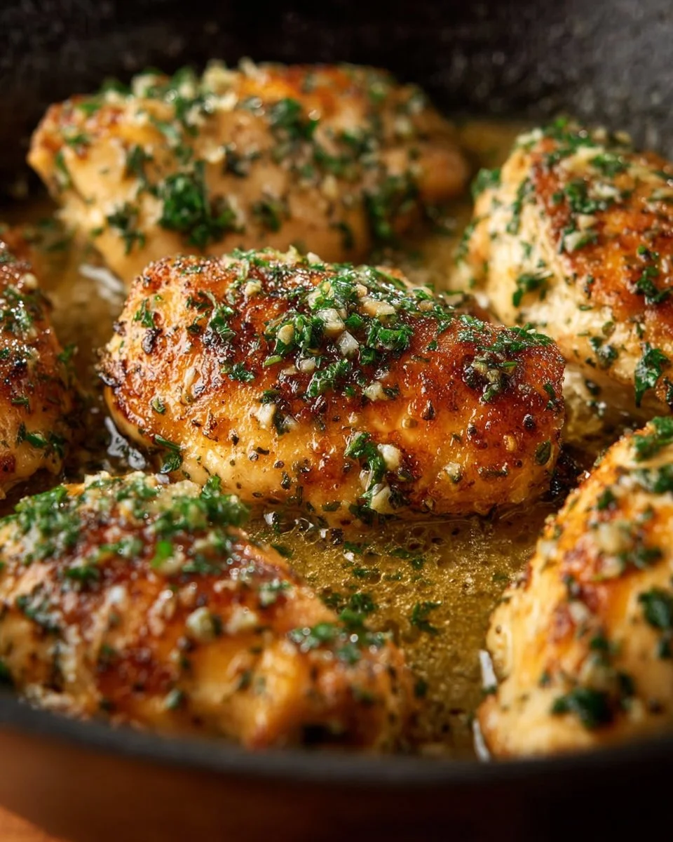 Delicious Garlic Butter Chicken served with herbs and spices