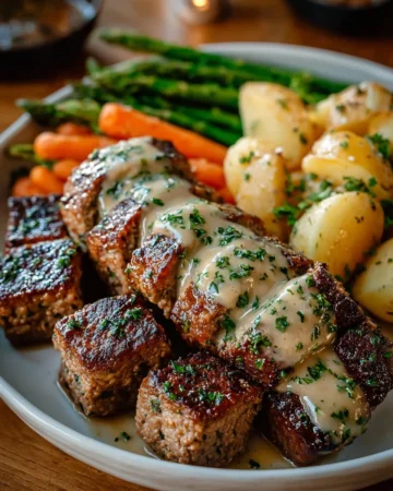 Garlic Butter Steak Bites served with Parmesan Cream Sauce