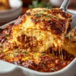 Delicious Gourmet Five Cheese Lasagna layered with creamy cheeses and rich sauces.