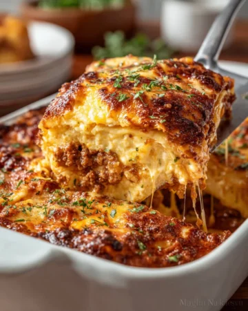 Delicious Gourmet Five Cheese Lasagna layered with creamy cheeses and rich sauces.