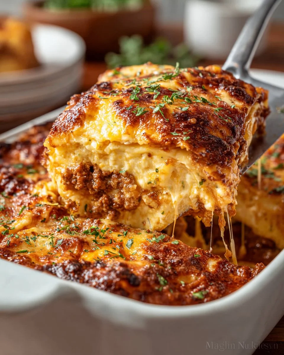Delicious Gourmet Five Cheese Lasagna layered with creamy cheeses and rich sauces.