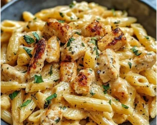 Creamy Marry Me Chicken Pasta served in a bowl with herbs and garnish
