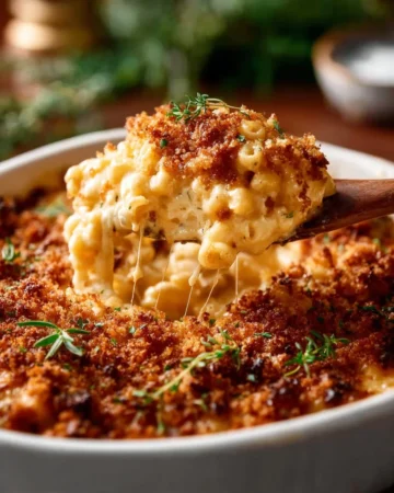 Delicious Million Dollar Mac and Cheese Casserole ready to serve