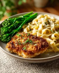Delicious Parmesan Crusted Chicken garnished and ready to serve.