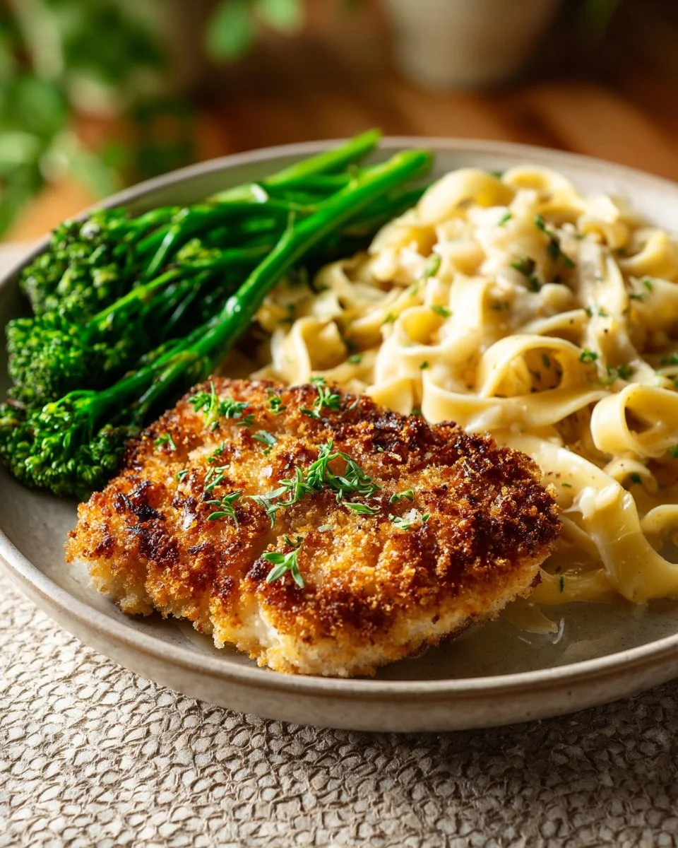 Delicious Parmesan Crusted Chicken garnished and ready to serve.