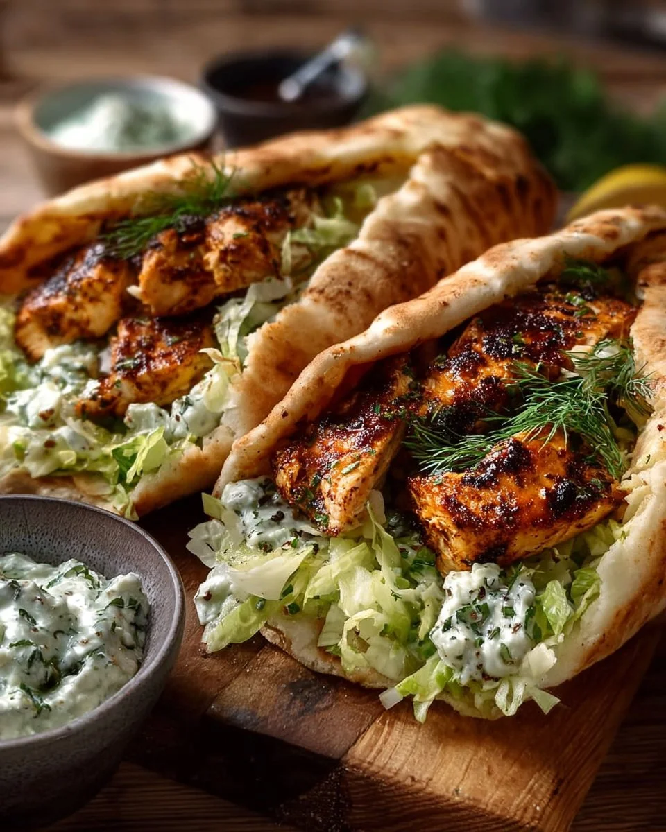 Delicious sheet pan chicken pitas filled with chicken and fresh vegetables.