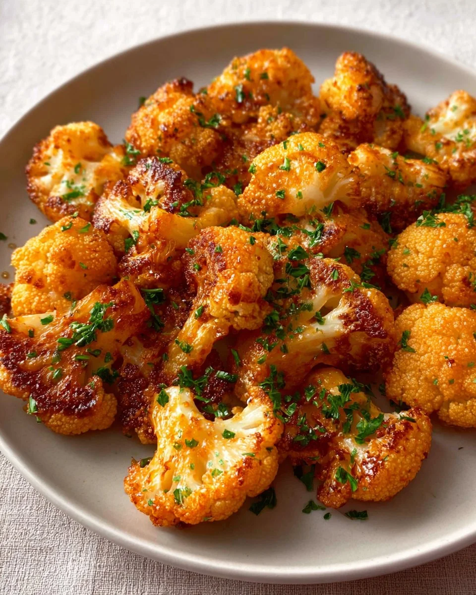 Plate of spicy Buffalo Cauliflower Wings garnished with celery and dip