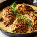 Creamy Cajun Chicken served on a plate with herbs and spices