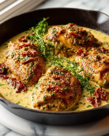 Creamy Cajun Chicken served on a plate with herbs and spices