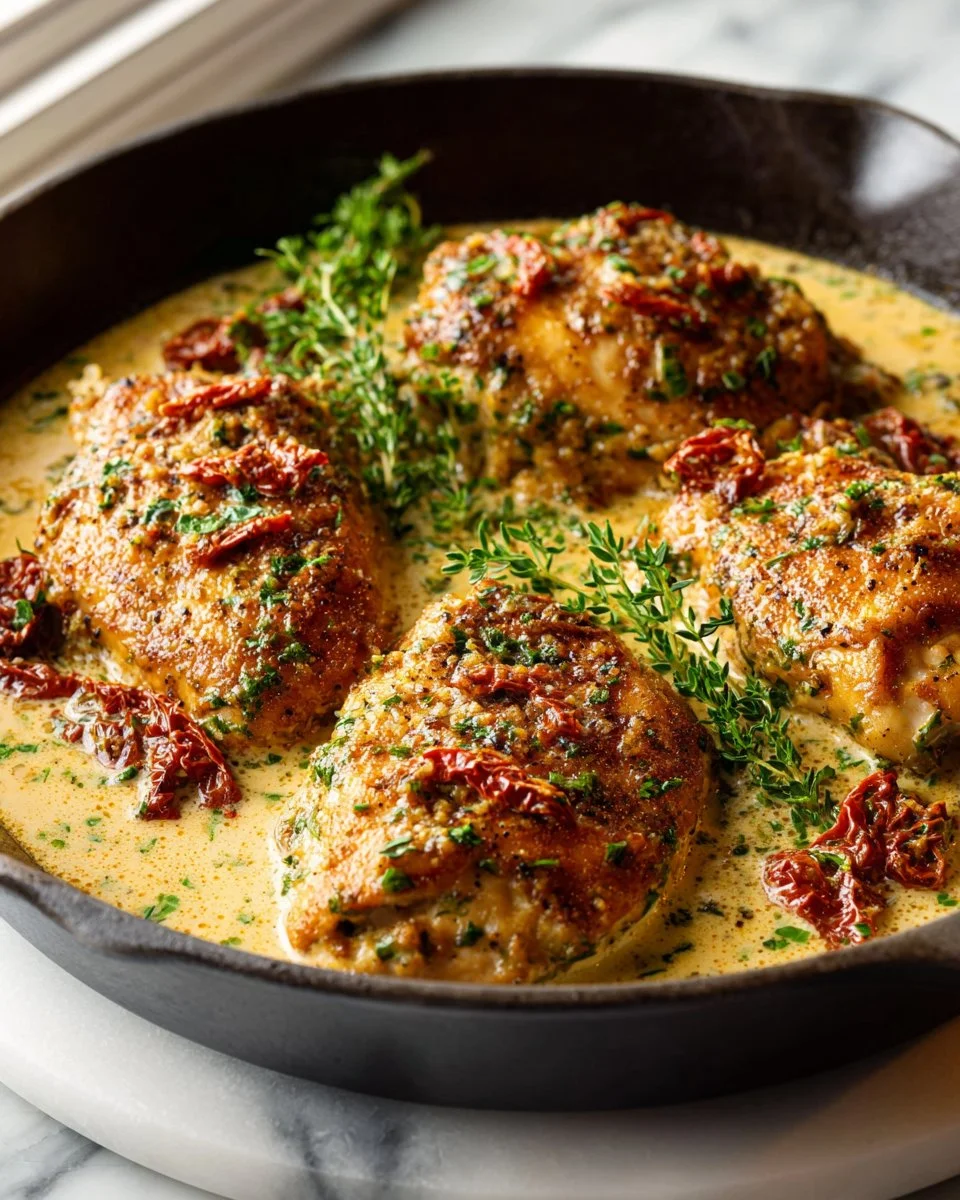 Creamy Cajun Chicken served on a plate with herbs and spices