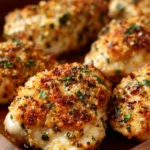 Creamy cheesy chicken breast served with vegetables on a plate