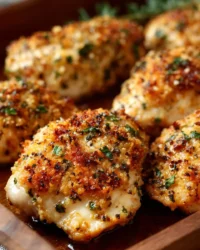 Creamy cheesy chicken breast served with vegetables on a plate