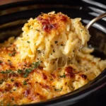 Crock Pot Hash Brown Casserole with cheese and crispy topping