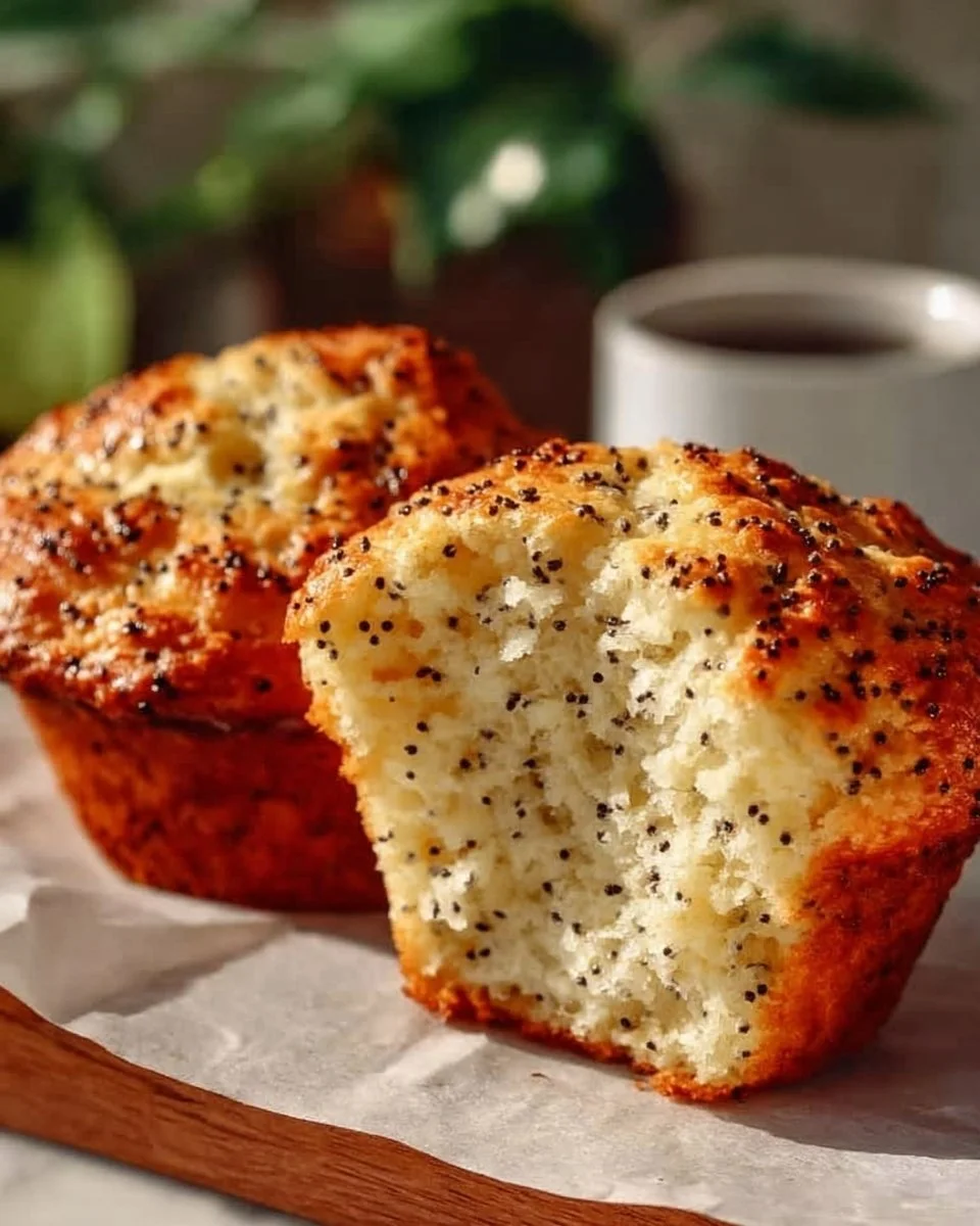 Delicious easy lemon poppy seed muffins with a golden crust