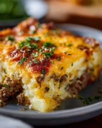 Savory easy overnight breakfast casserole with eggs, cheese, and vegetables