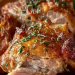 Deliciously prepared easy roasted turkey thighs garnished with herbs