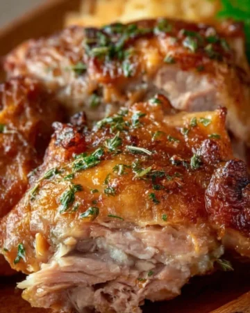 Deliciously prepared easy roasted turkey thighs garnished with herbs