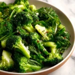 Easy sauteed broccoli with garlic and spices in a skillet