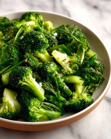 Easy sauteed broccoli with garlic and spices in a skillet