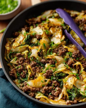 Ground Beef and Cabbage dish served on a plate