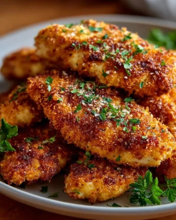 Delicious homemade baked chicken tenders served on a plate with dipping sauce