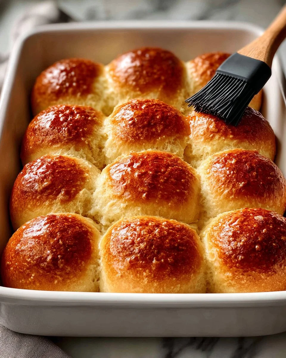 Freshly baked homemade dinner rolls on a wooden table