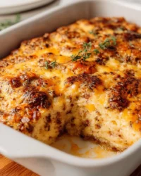 Deliciously baked McGriddle Casserole with pancakes and sausage